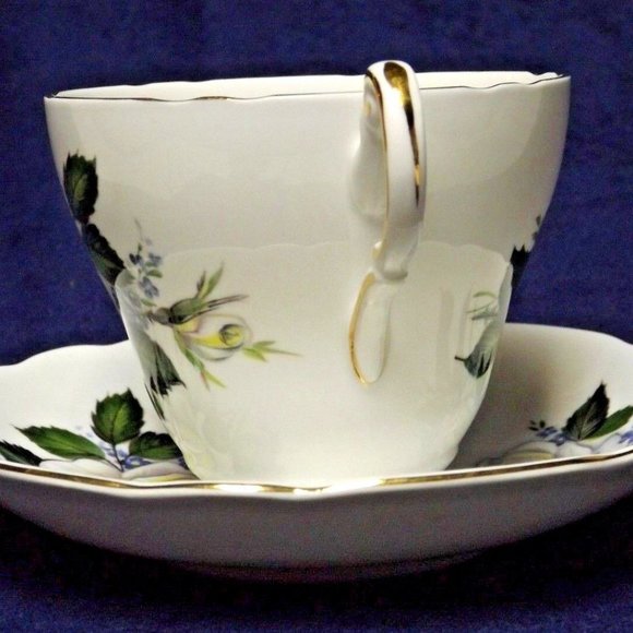 Regency English Bone China "Roses and Violets" Footed Tea Cup and Saucer - Picture 5 of 12